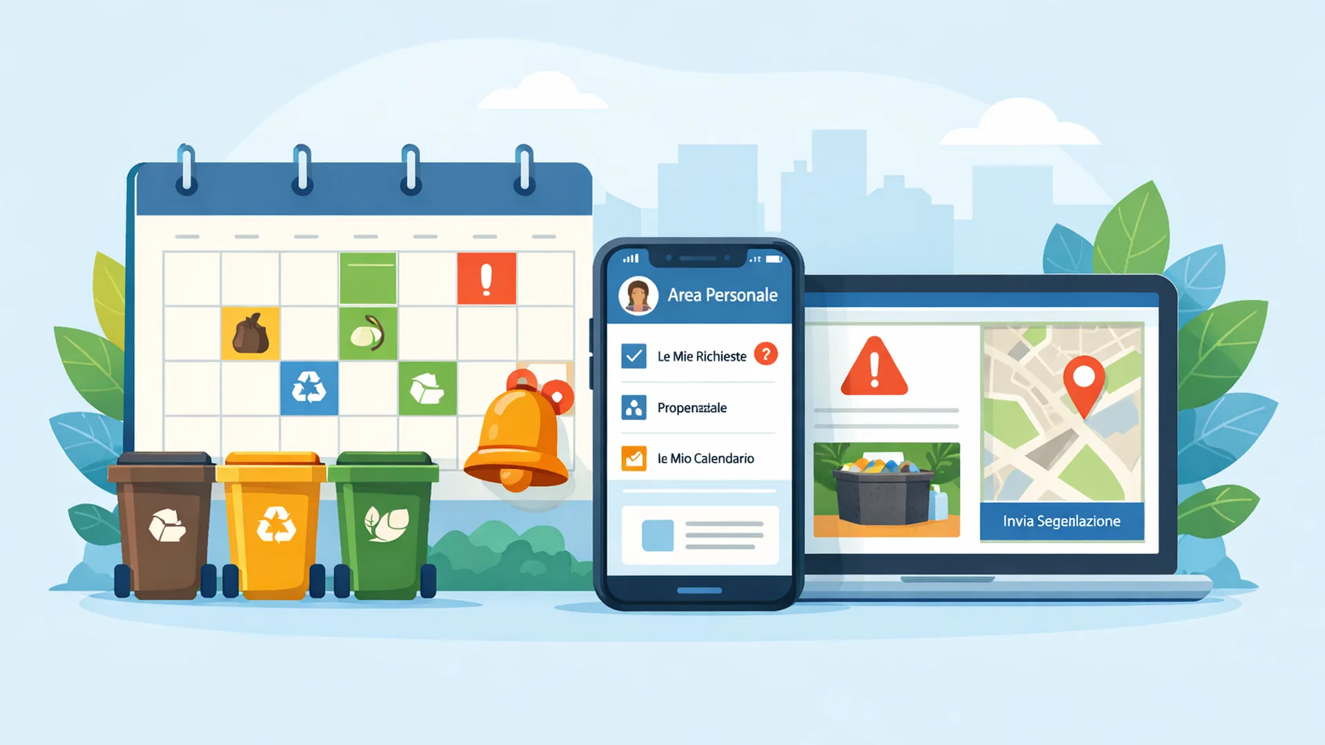 Illustrazione gestione ecologia con calendario, raccolta e area personale